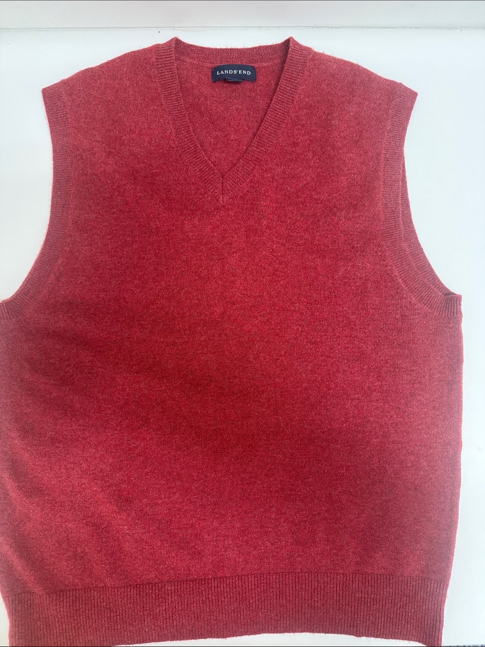 Lands' End Cashmere Men's Deep Red V-Neck Sweater Vest
